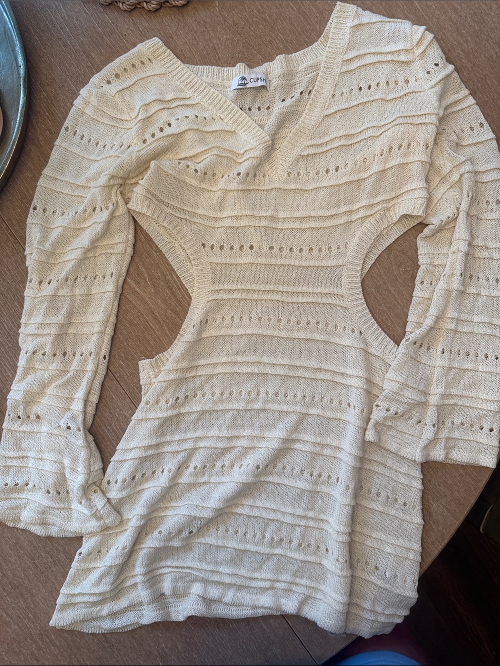 Cupshe Cream Knit Cutout cover up